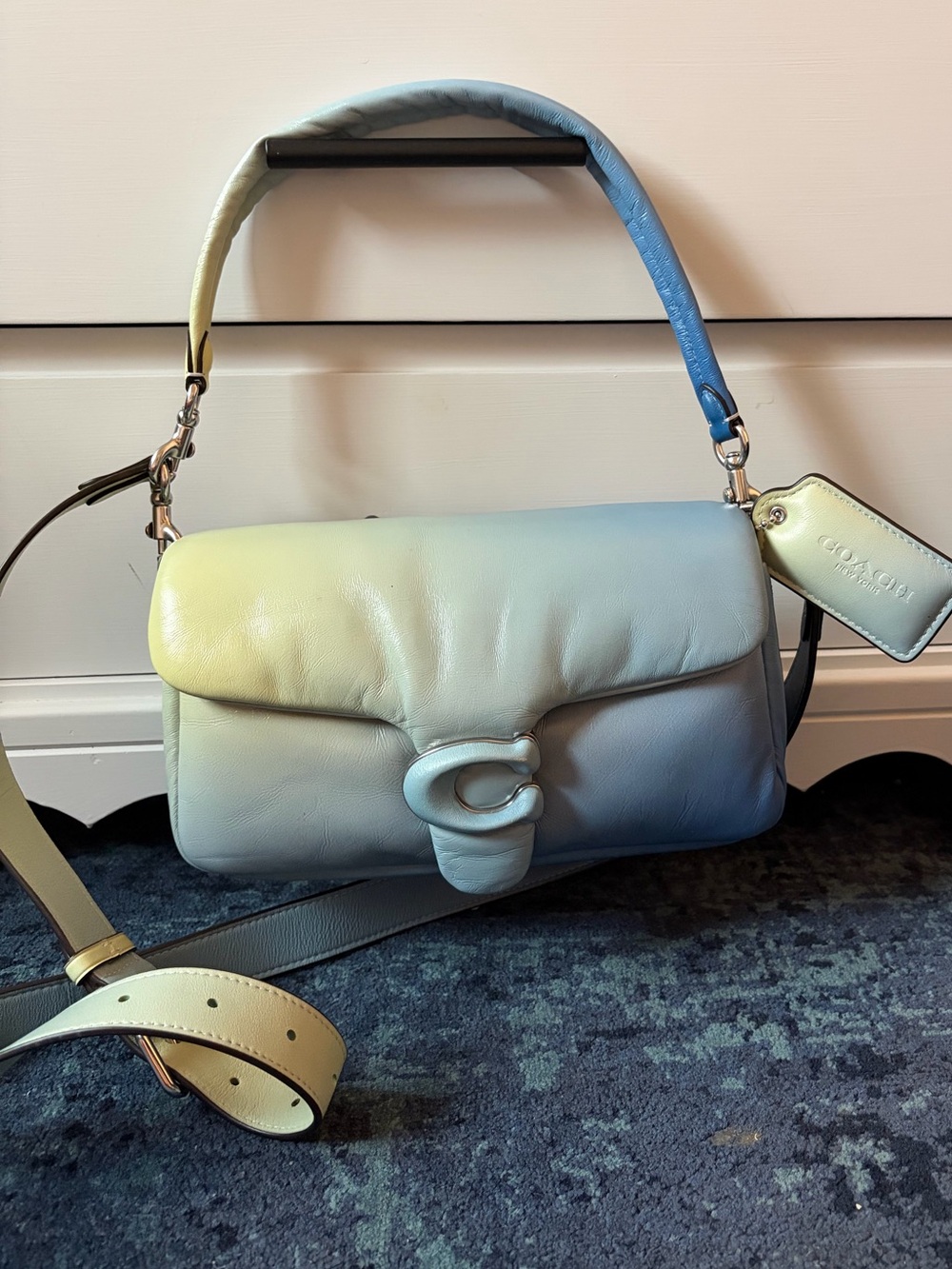 Coach Gradient Leather Shoulder Bag in Blue & Yellow